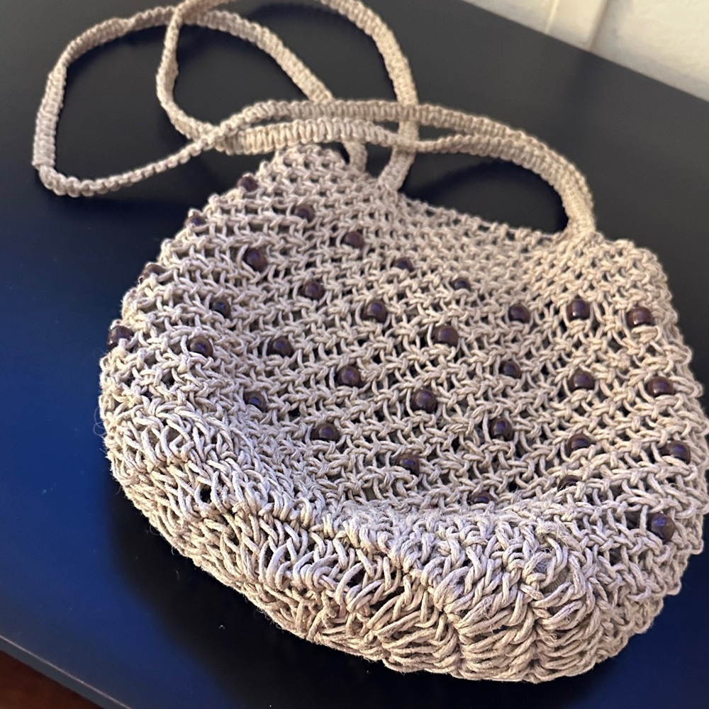 Elegant Tan Crochet Shoulder Bag